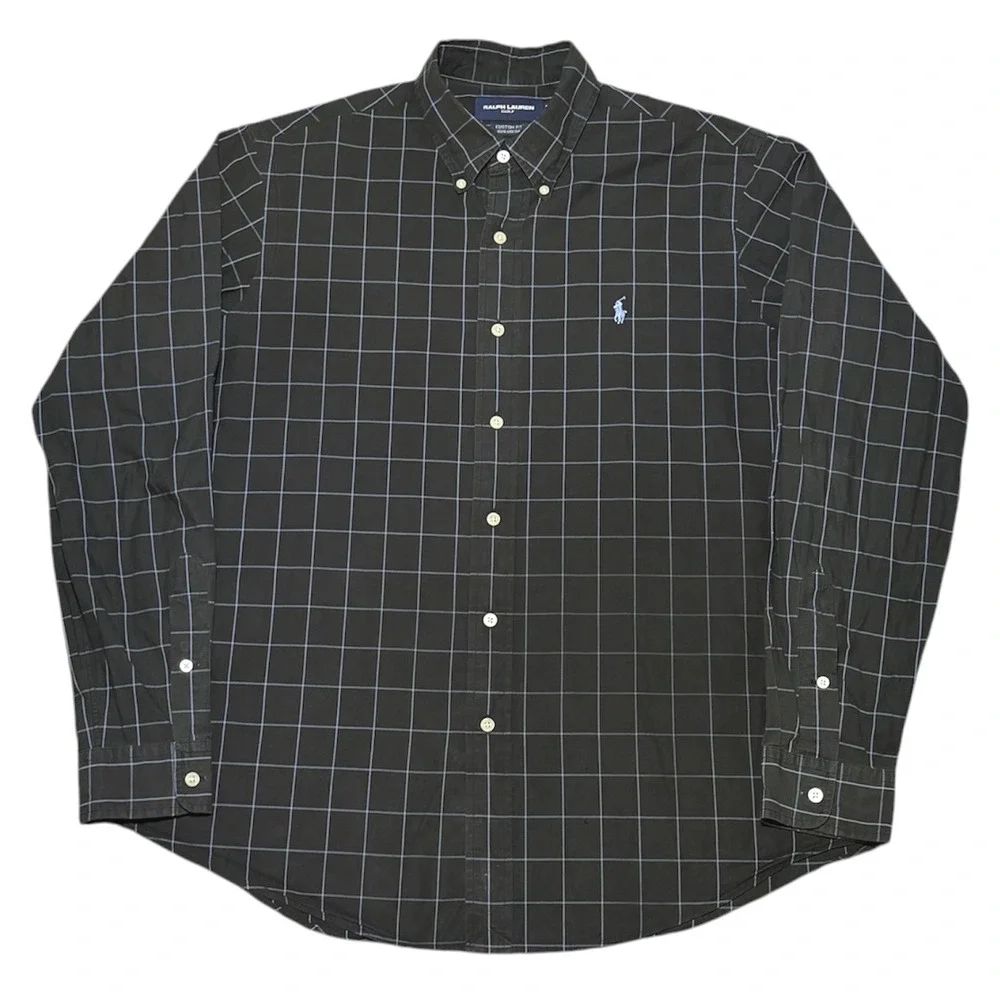 Polo Ralph Lauren Golf Long Sleeve Button Down Windowpane Plaid Cotton Men L
